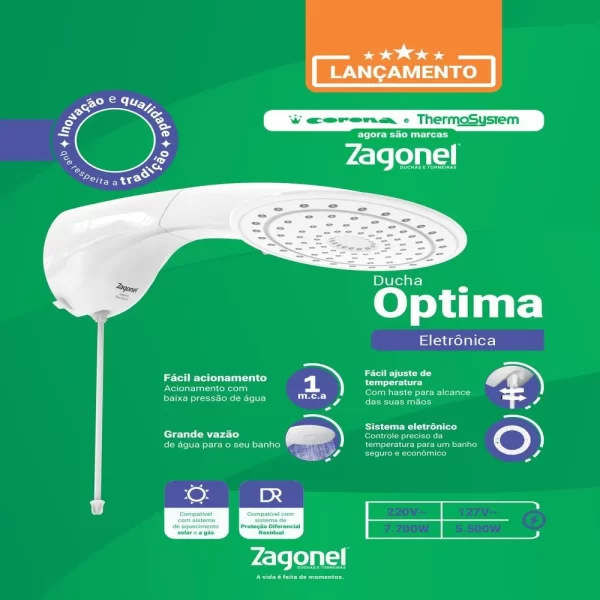 Ducha Optima Eletronica 7700W 220V Branco Zagonel - Imagem 2
