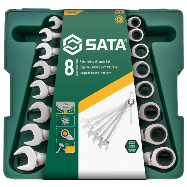 Jogo De Chave Combinada com Catraca 8 A 19 Mm 8 Pçs - Sata