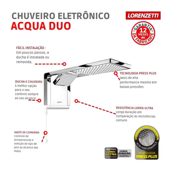 Chuveiro Lorenzetti Acquaduo Ultra Branco/Cromado 6800W, 220V - Imagem 3