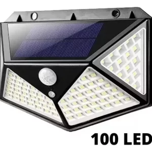 Luminaria Solar 100 Leds Iluminação Residencial Parede Jardim