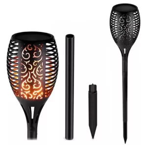 Luminaria Espeto Jardim LED Tocha Chama Solar Fogo IP67 Uso Externo